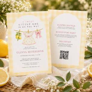 Lemon Wasmachine Lief Meisje Gingham Baby Borrel Kaart