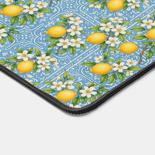 Lemon Watercolor Blue Mediterranean Tile Pattern (Coin)