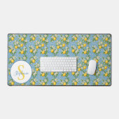 Lemon Watercolor Blue Tile Pattern Personalized Bureaumat (Keyboard & Muis)