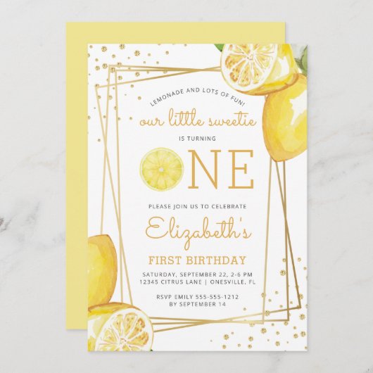 Lemon Waterverf 1e verjaardag uitnodiging (Voorkant / Achterkant)