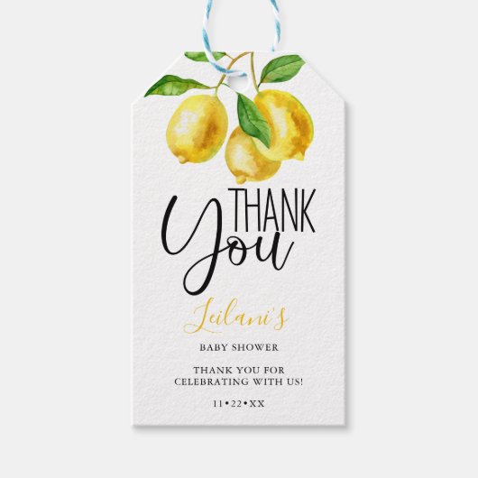 Lemon Waterverf Baby shower Hartelijk dank Cadeaulabel (Voorkant)