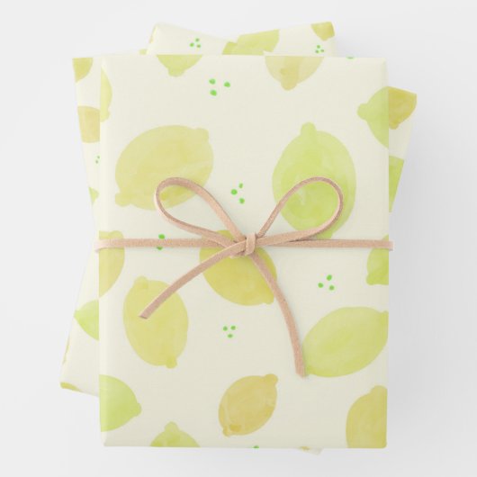 Lemon Waterverf Pattern Citrus Inpakpapier Vel (In situ)