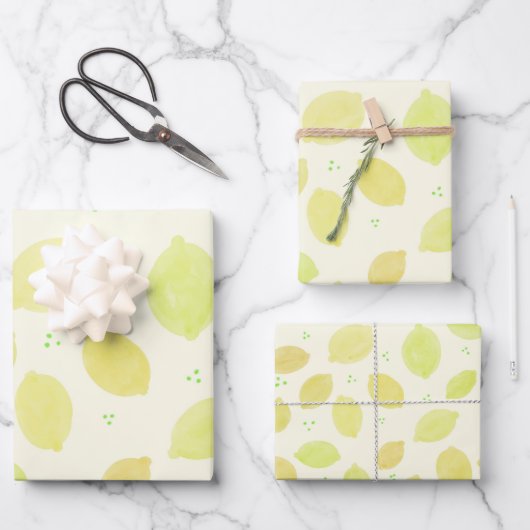 Lemon Waterverf Pattern Citrus Inpakpapier Vel (Voorkant)