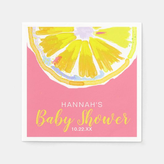 Lemon Waterverf Segmenten Roze Baby shower Servet (Voorkant)