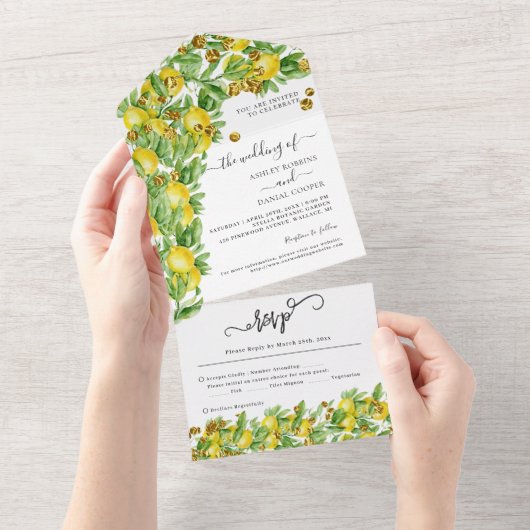 Lemon Wedding All-in-One uitnodiging (Afscheurbaar)
