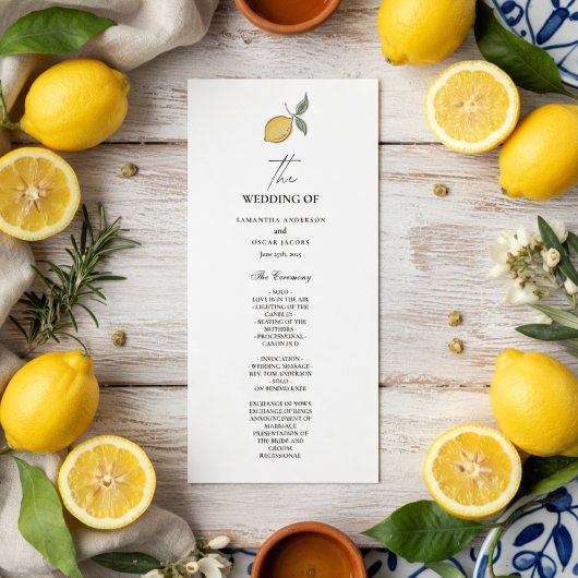Lemon Wedding Program | Amalfi Coast Italian  Menu