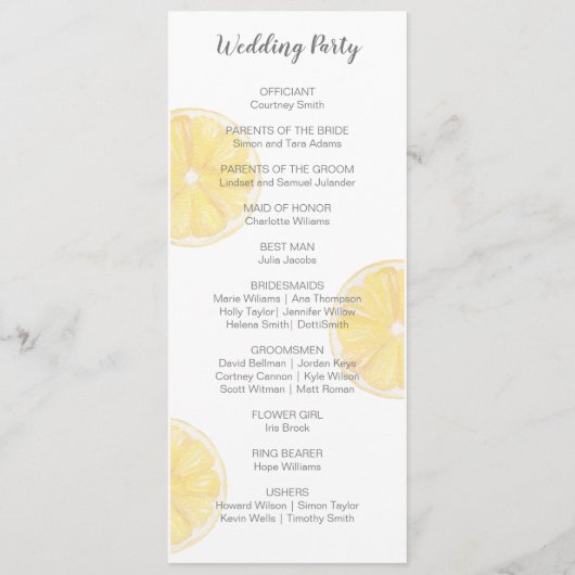 Lemon Wedding Programma (Achterkant)