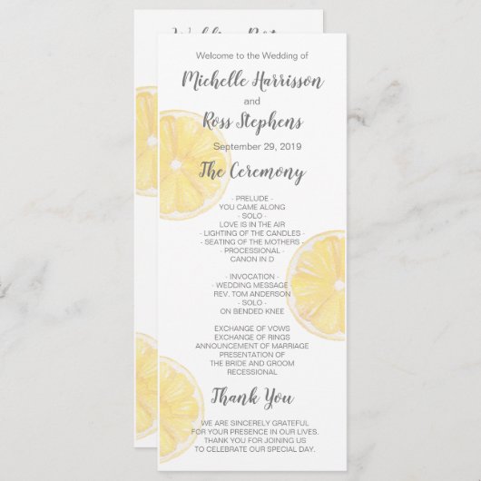 Lemon Wedding Programma (Voorkant / Achterkant)