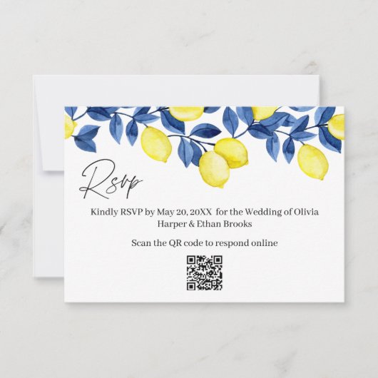 Lemon Wedding RSVP QR-code Kaartje (Voorkant)