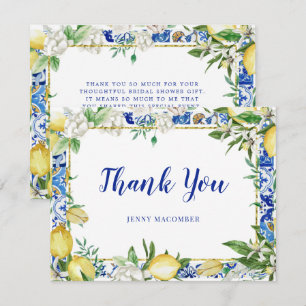 Lemon White Floral Blue Mosaic Tile Bedankkaart