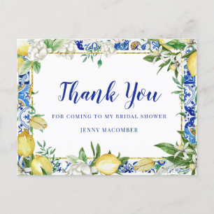 Lemon White Floral Blue Mosaic Tile Briefkaart