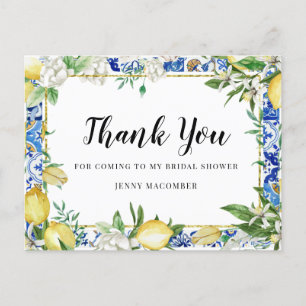 Lemon White Floral Blue Mosaic Tile Briefkaart