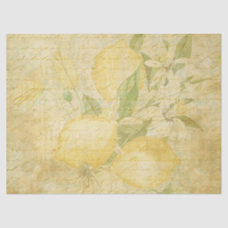 Lemon White Floral Script Decoupage Tissuepapier