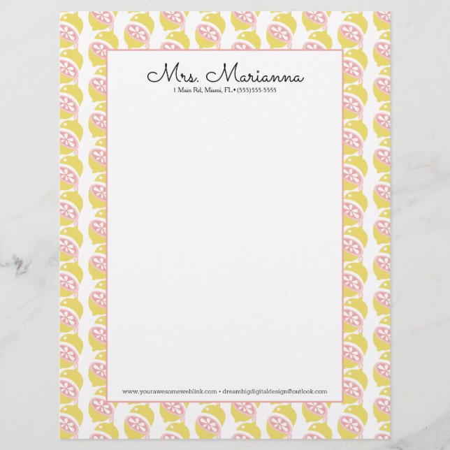 Lemon Yellow and Pink Dripping Summer Pattern Briefhoofd (Voorkant)