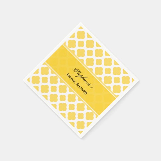 Lemon Yellow and White Quatrefoil Pattern Bridal Servet (Hoek)
