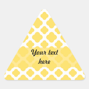 Lemon Yellow and White Quatrefoil Pattern Driehoek Sticker