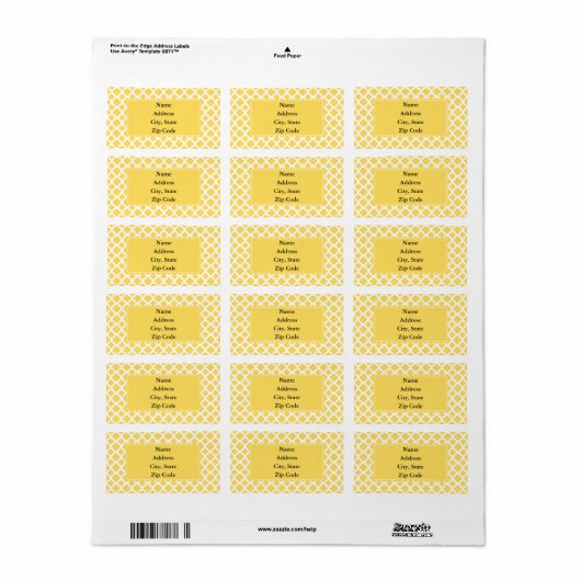 Lemon Yellow and White Quatrefoil Pattern Etiket (Full Sheet)