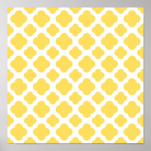 Lemon Yellow and White Quatrefoil Pattern Poster