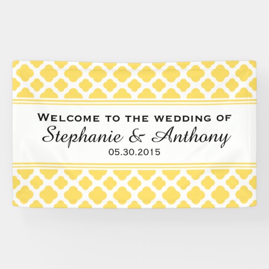 Lemon Yellow and White Quatrefoil Pattern Weddensc Spandoek (Horizontaal)