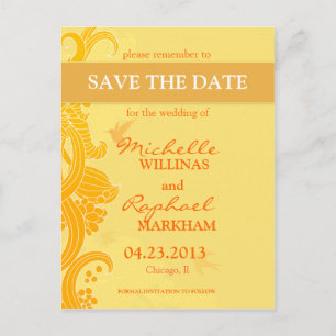 Lemon Yellow Birds Wedding Save the Date Aankondigingskaart