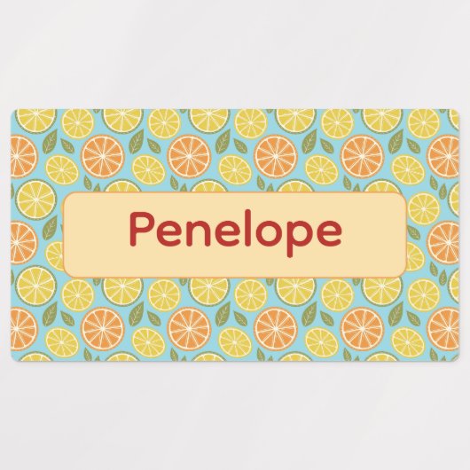 Lemon yellow blue pattern Labels with name (Design 2)
