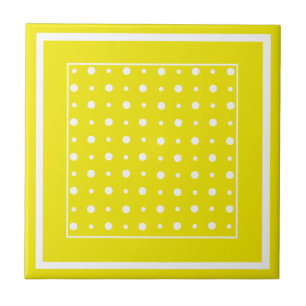 Lemon Yellow Ceramic Tegel, White Polka Dots Tegeltje