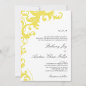 Lemon Yellow Elegant Damask Wedding Invitation Kaart (Voorkant)
