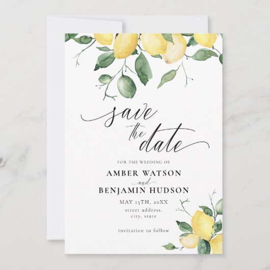 Lemon Yellow Fruit Garden Wedding Save the Date Kaart (Voorkant)