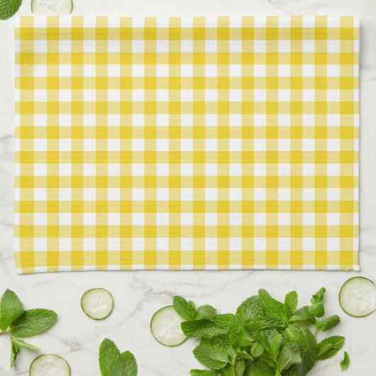 Lemon Yellow Gingham Pattern Kitchen Towels Theedoek (Gevouwen)