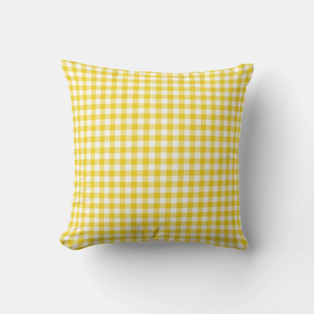 Lemon Yellow Gingham Pattern Sierkussen (Voorkant)