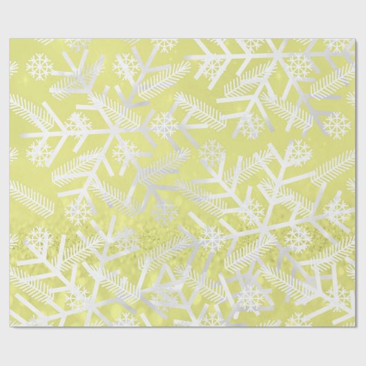 Lemon Yellow Glitter Kerstfeestdag Snowflakes Cadeaupapier (Vlak)