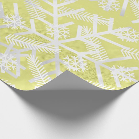 Lemon Yellow Glitter Kerstfeestdag Snowflakes Cadeaupapier (Hoek)