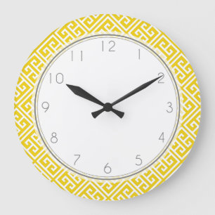 Lemon Yellow Greek Key Patroon Grote Klok