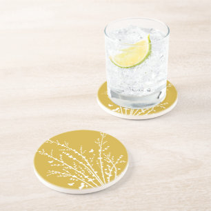 Lemon Yellow Minimal Butterflies en Branches Zandsteen Onderzetter