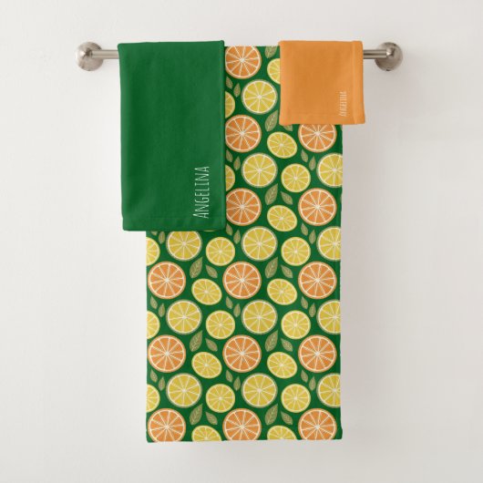 Lemon yellow orange Pattern green name Bad Handdoek (Insitu)