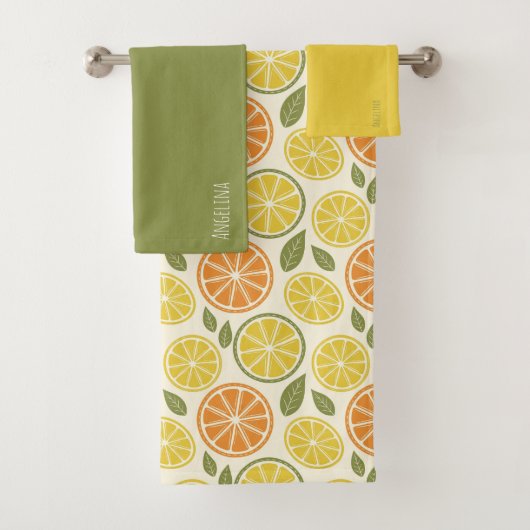 Lemon yellow orange Pattern white name Bad Handdoek (Insitu)