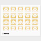 Lemon Yellow Snoep Stripes Girly Name en Monogram Vierkante Sticker (Vel)