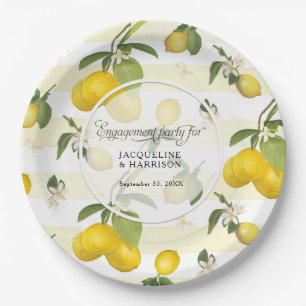 Lemon Yellow Stripe Citrus Floral Engagement Party Papieren Bordje
