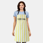 Lemon Yellow Striped Uff Da All-Over Print Apron Schort (Gedragen)