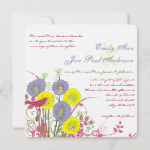 Lemon Yellow Violet Deep Pink Wild Flower Wedding Kaart