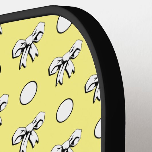 Lemon Yellow White Polka Dots Bows Pickleball Paddle (Links Detail)