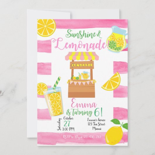 Lemonade Birthday Invitation, Lemonade Invitation (Devant)