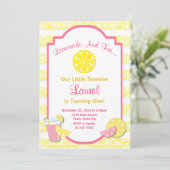 Lemonade Birthday Uitnodiging Roze limonade (Staand voorkant)
