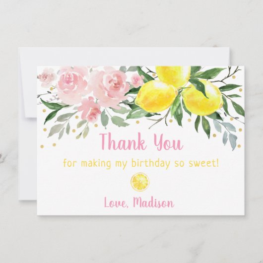 Lemonade Pink Gold Floral Merci d'anniversaire (Devant)