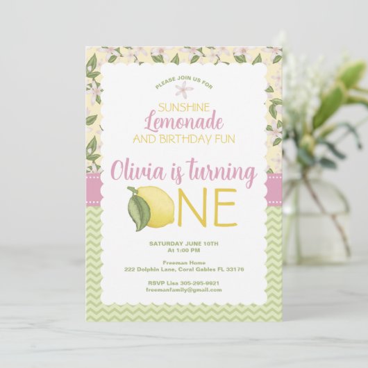 Lemonade rose 1er anniversaire Invitation (Debout devant)