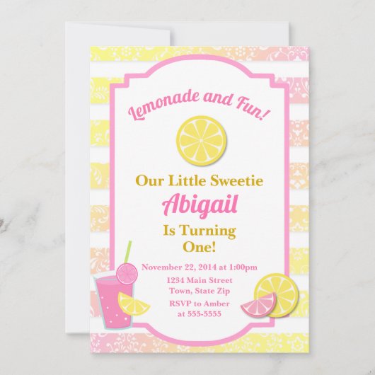 Lemonade rose Anniversaire Invitation 1er Annivers (Devant)