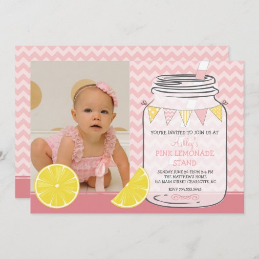 Lemonade rose Invitation de fête d'anniversaire (Devant / Derrière)