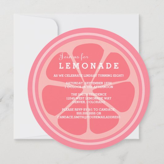 Lemonade rose Invitation de fête d'anniversaire (Dos)