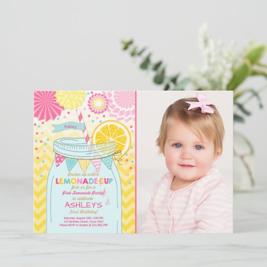 Lémonade rose Invitation Soleil Premier anniversai (Debout devant)