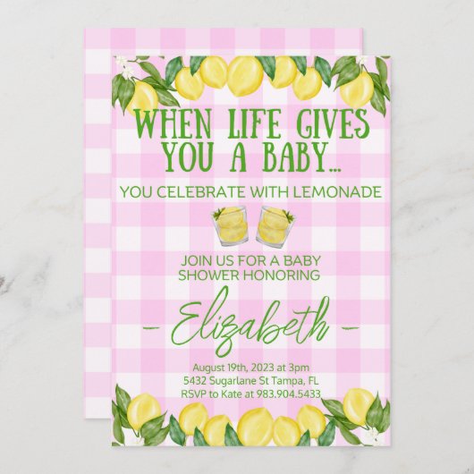 Lemonade Rose Thème Baby shower Invitation (Devant / Derrière)